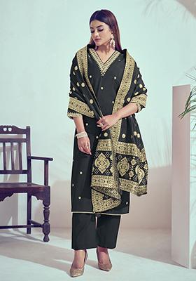 Black Zari Silk Kurta Set