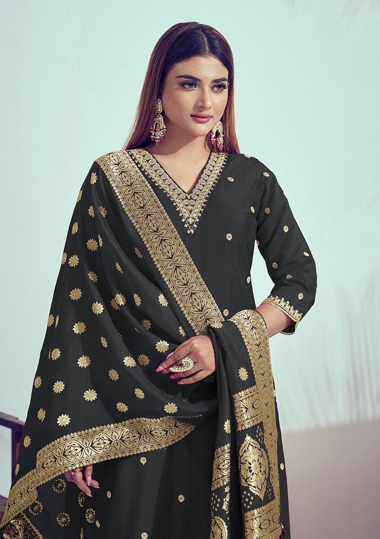 Black Zari Silk Kurta Set