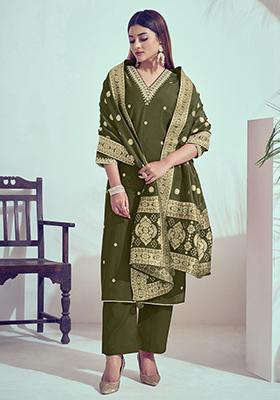 Green Zari Silk Kurta Set