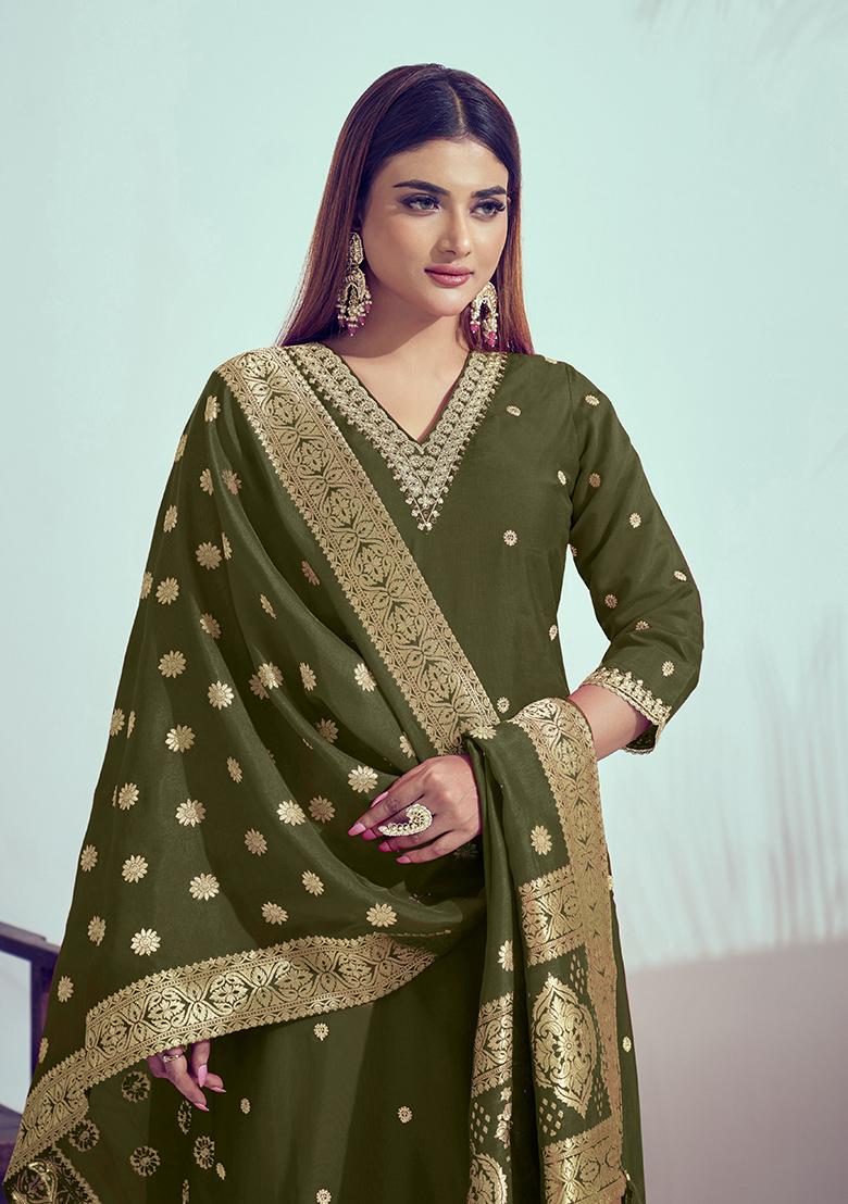 Green Zari Silk Kurta Set