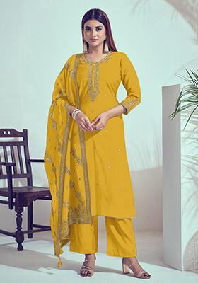 Yellow Zari Silk Kurta Set