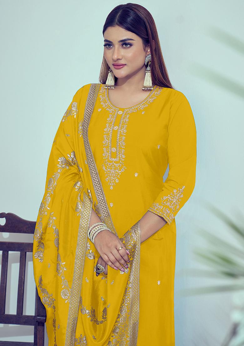 Yellow Zari Silk Kurta Set