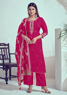 Pink Zari Silk Kurta Set