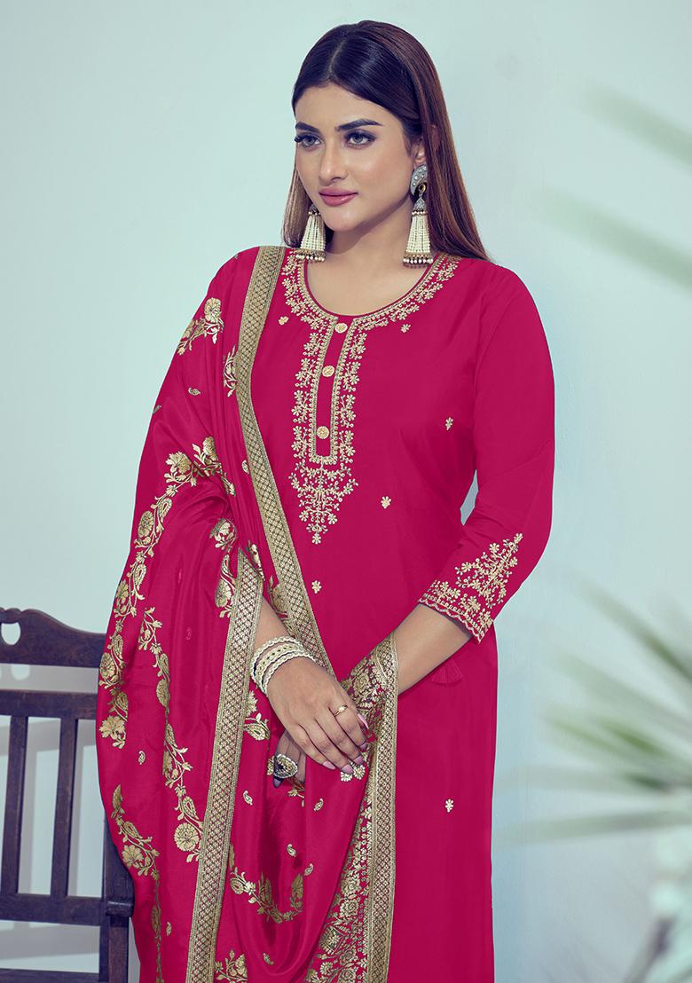 Pink Zari Silk Kurta Set