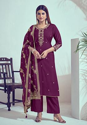 Purple Zari Silk Kurta Set
