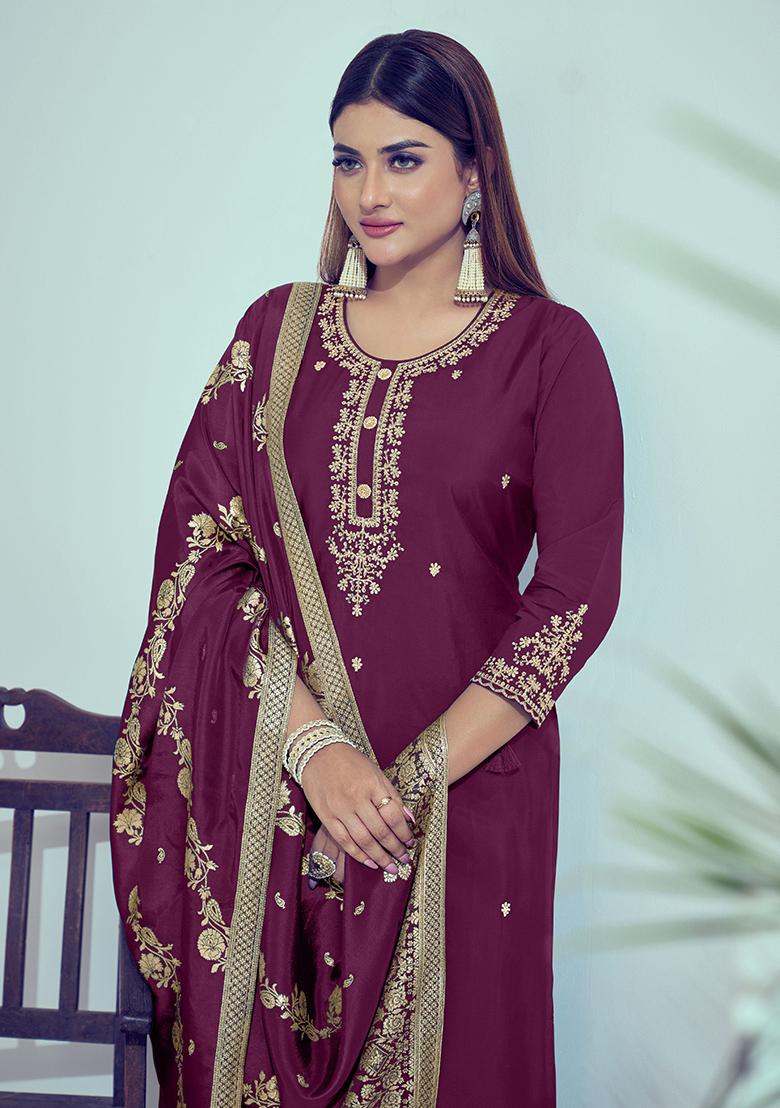 Purple Zari Silk Kurta Set