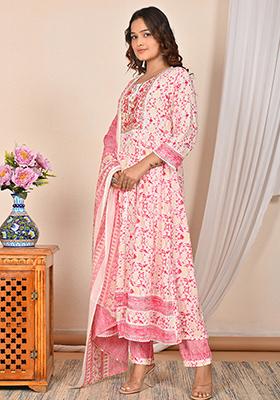 Pink Abstract Print Rayon Kurta Set