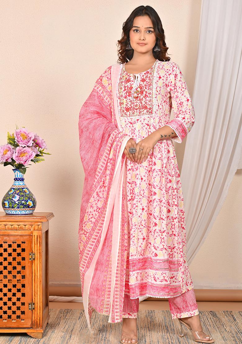Pink Abstract Print Rayon Kurta Set