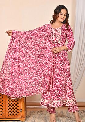 Maroon Abstract Print Rayon Kurta Set