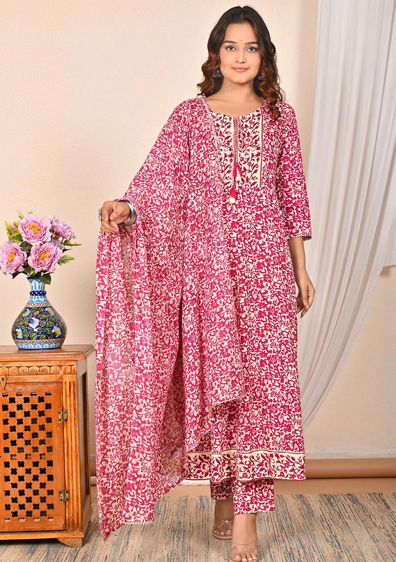 Maroon Abstract Print Rayon Kurta Set