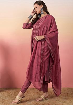 Pink Embroidered Silk Kurta Set