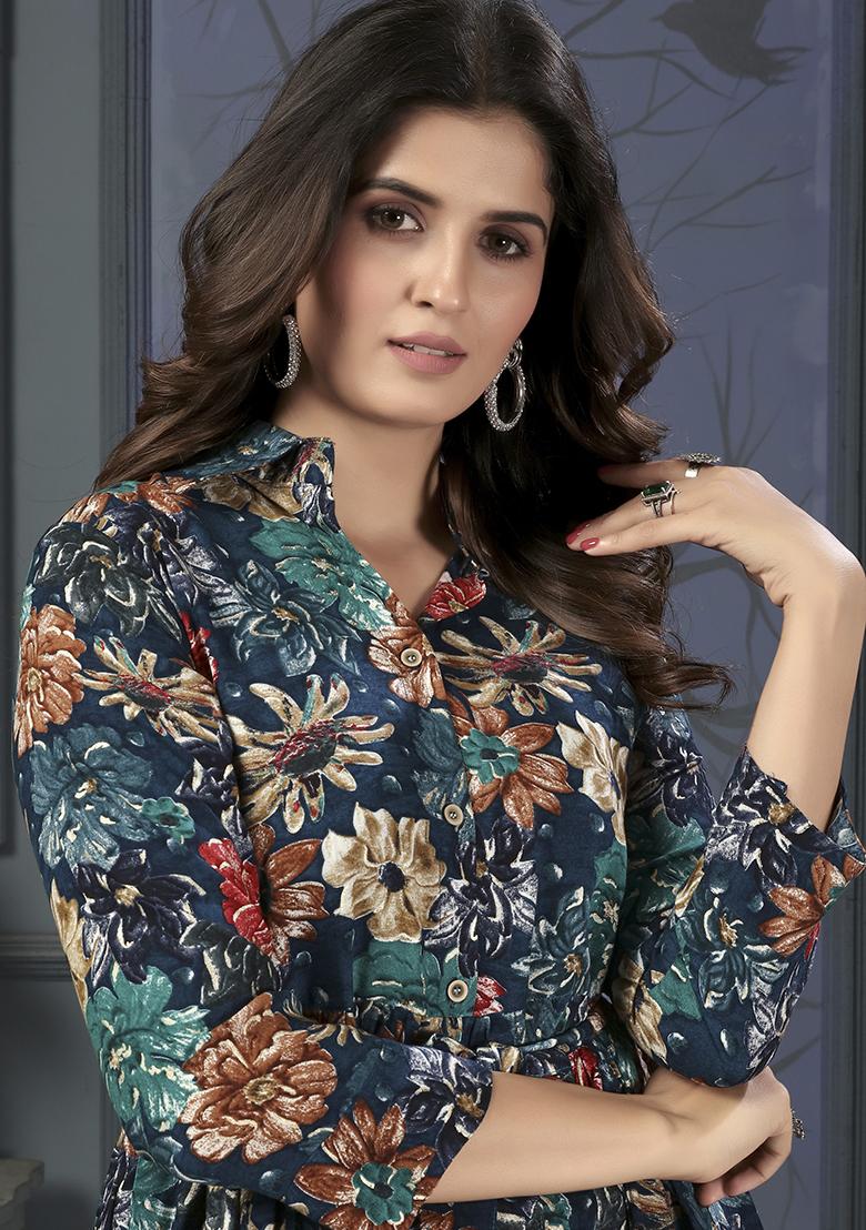 Multicolor Abstract Print Rayon Kurta Set