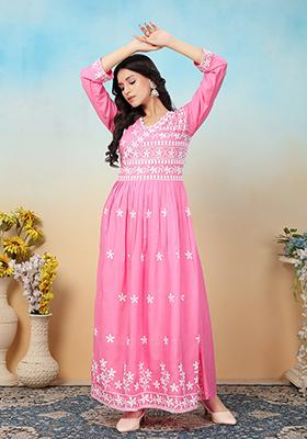 Pink Embroidered Rayon Kurta Set