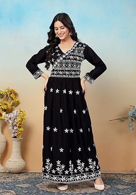 Black Embroidered Rayon Kurta Set