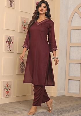 Brown Abstract Print Rayon Kurta Set