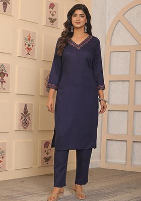 Blue Abstract Print Rayon Kurta Set