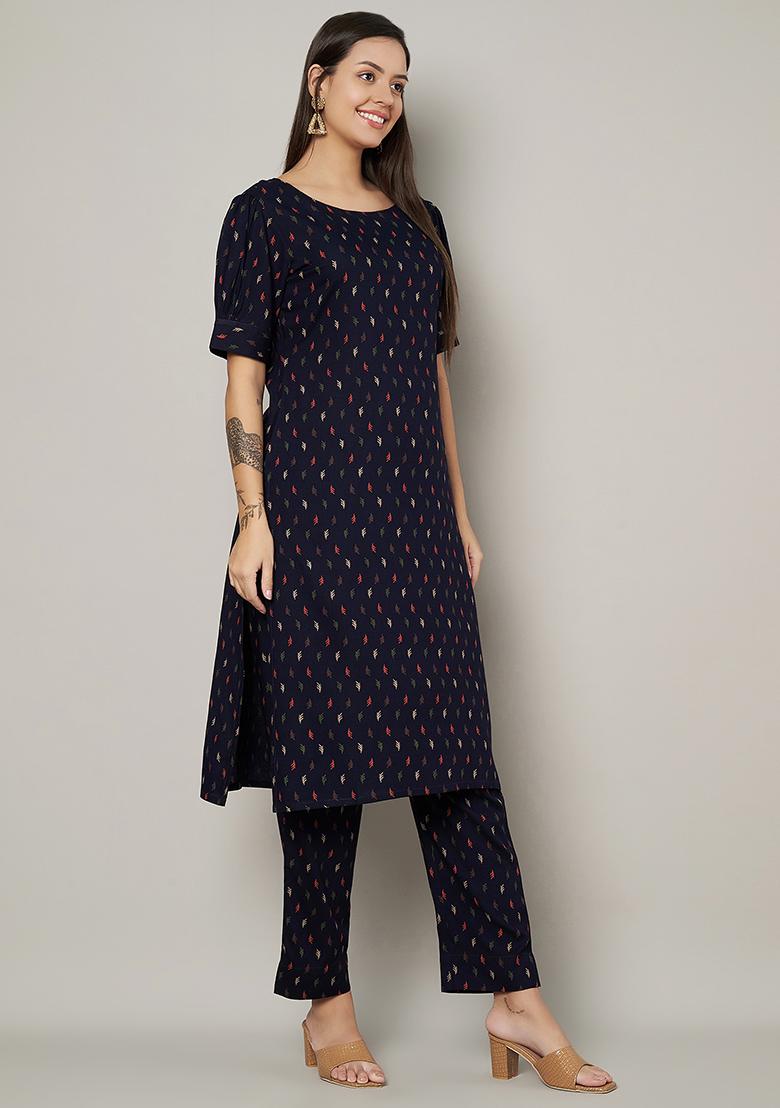 Blue Abstract Print Rayon Kurta Set