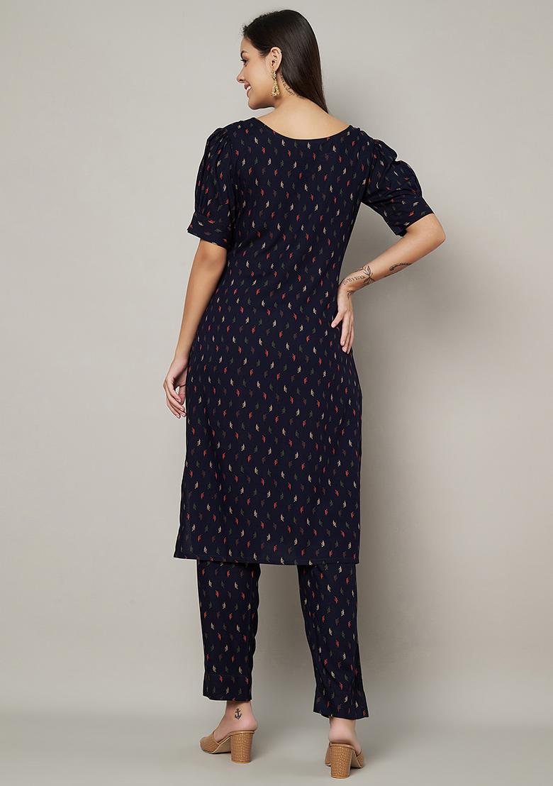Blue Abstract Print Rayon Kurta Set