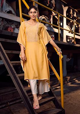 Yellow Abstract Print Cotton Kurta Set