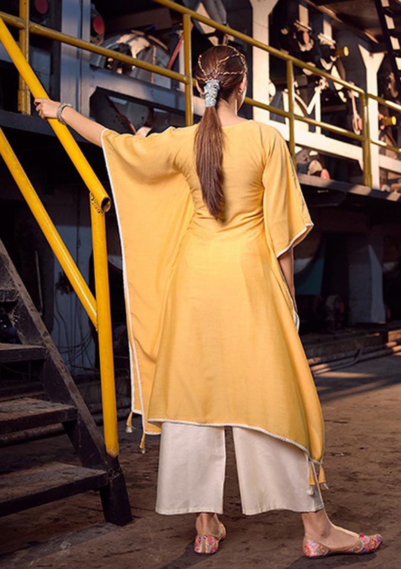 Yellow Abstract Print Cotton Kurta Set
