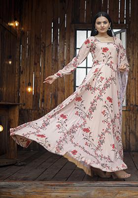 Pink Abstract Print Georgette Kurta Set