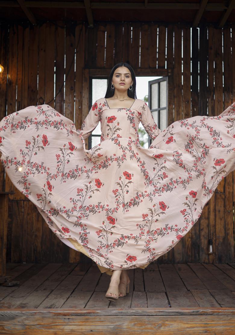 Pink Abstract Print Georgette Kurta Set