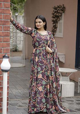 Wine Abstract Print Georgette Kurta Set