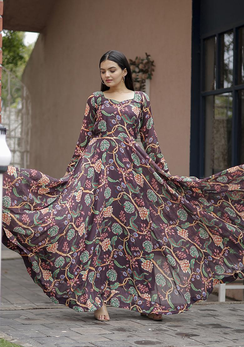 Wine Abstract Print Georgette Kurta Set