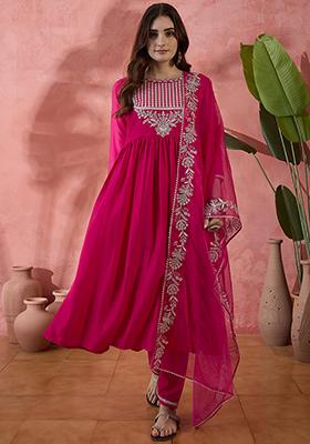 Pink Embroidered Zari Kurta Set