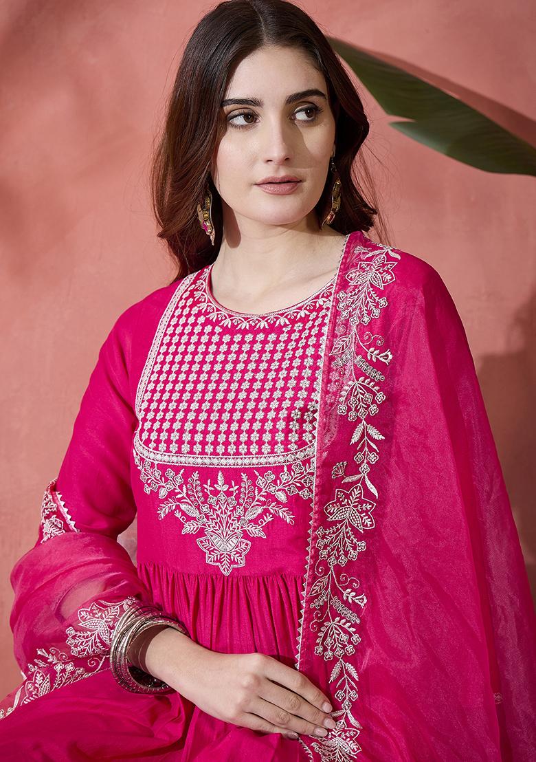 Pink Embroidered Zari Kurta Set