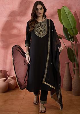 Black Embroidered Zari Kurta Set
