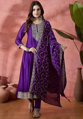 Purple Embroidered Zari Kurta Set