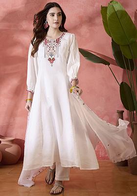 White Embroidered Zari Kurta Set