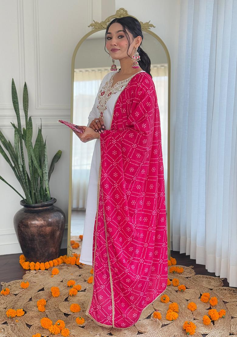 White Embroidered Viscose Kurta Set