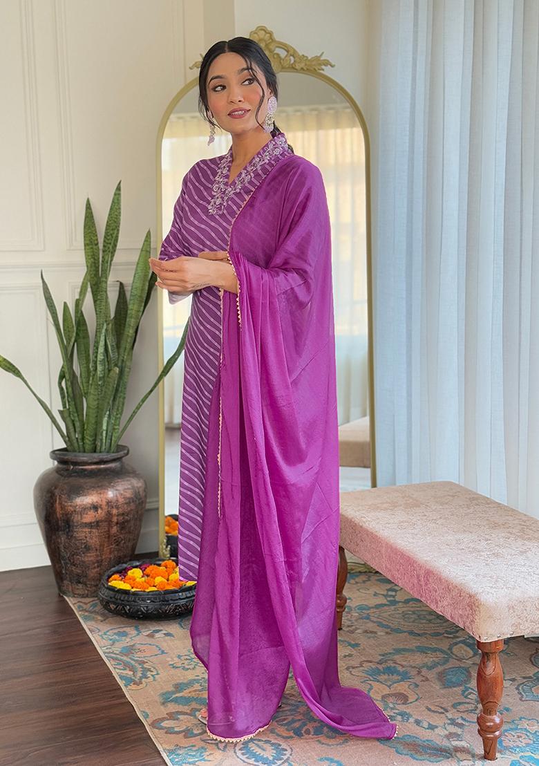 Rani Pink Embroidered Muslin Kurta Set