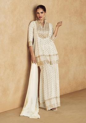 White Embroidered Chinon Kurta set