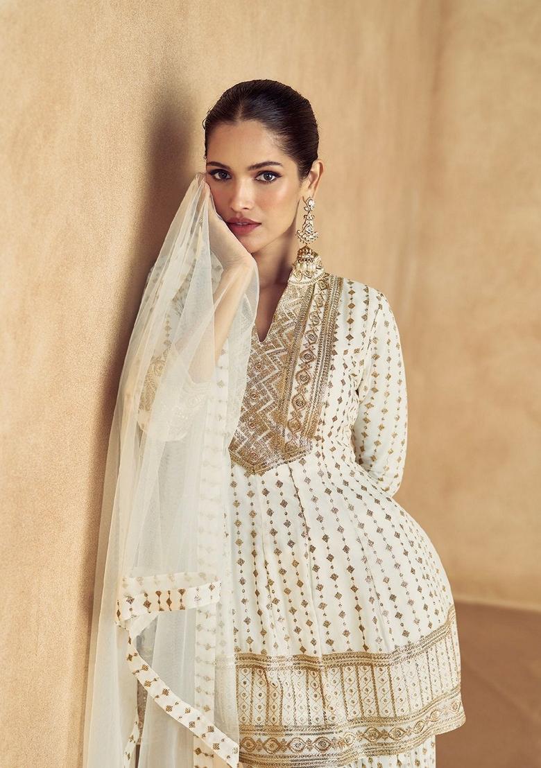 White Embroidered Chinon Kurta set