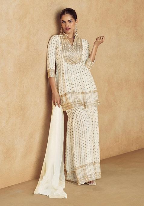 White Embroidered Chinon Kurta set