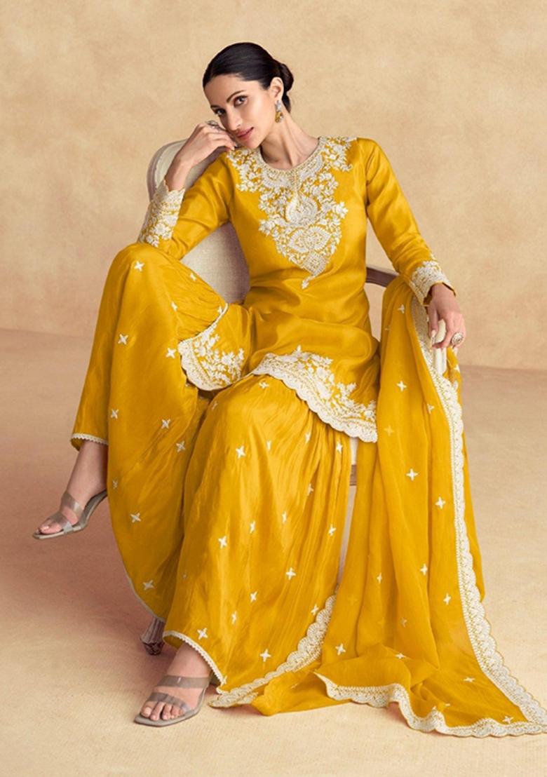 White Embroidered Chinon Kurta set