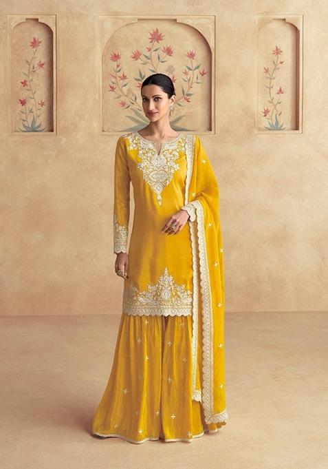 White Embroidered Chinon Kurta set