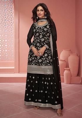 Black Embroidered Georgette Kurta set