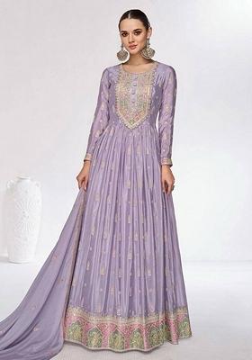 Lavender Embroidered Chinon Kurta set