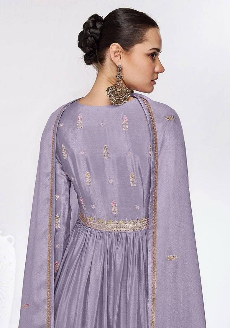 Lavender Embroidered Chinon Kurta set
