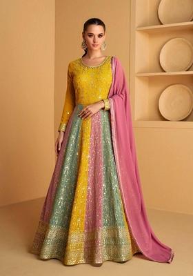Yellow Embroidered Georgette Kurta set