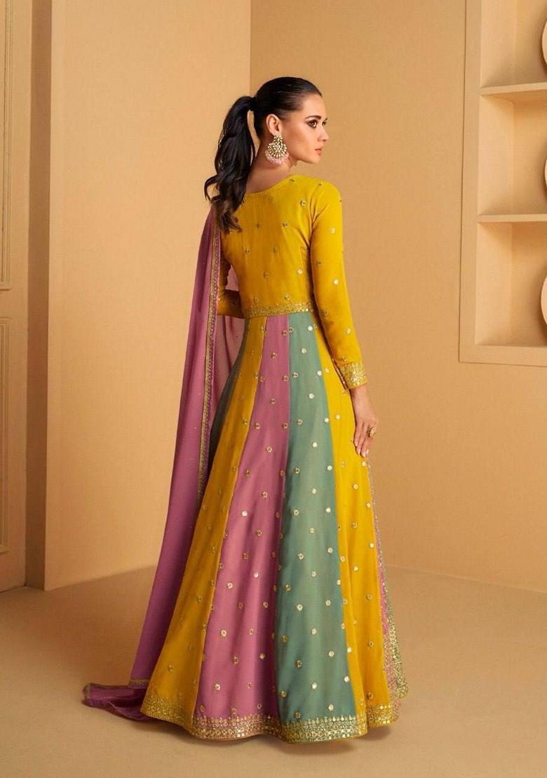 Yellow Embroidered Georgette Kurta set