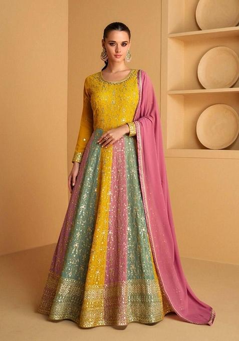 Yellow Embroidered Georgette Kurta set