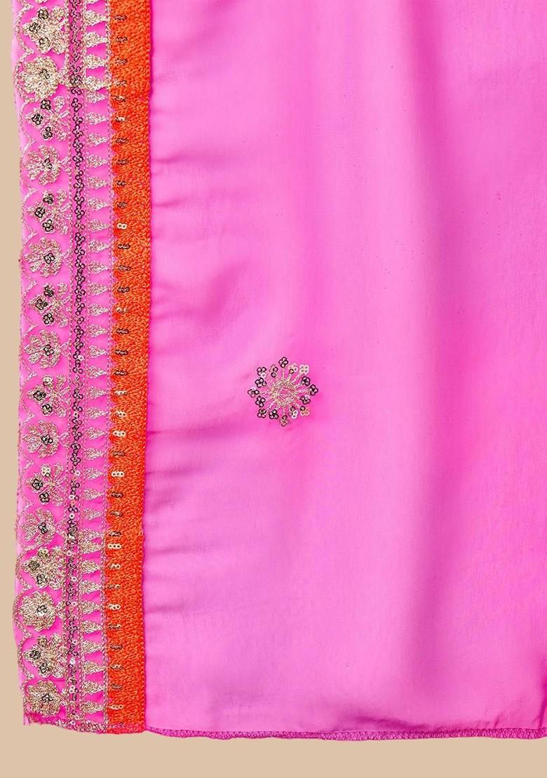 Pink Embroidered Poly Blend Kurta Set