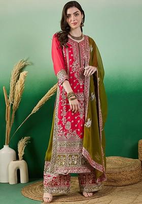 Pink Embroidered Georgette Kurta Set