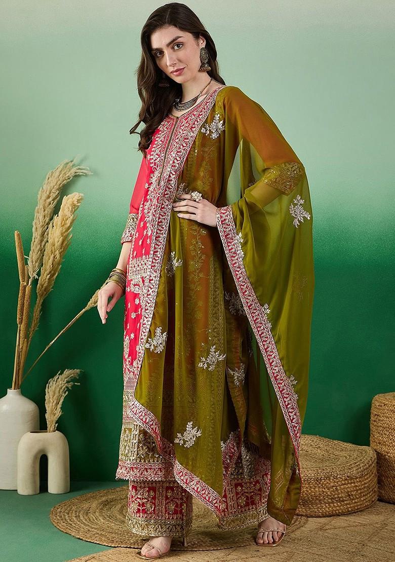 Pink Embroidered Georgette Kurta Set