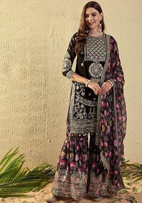 Black Embroidered Georgette Kurta Set